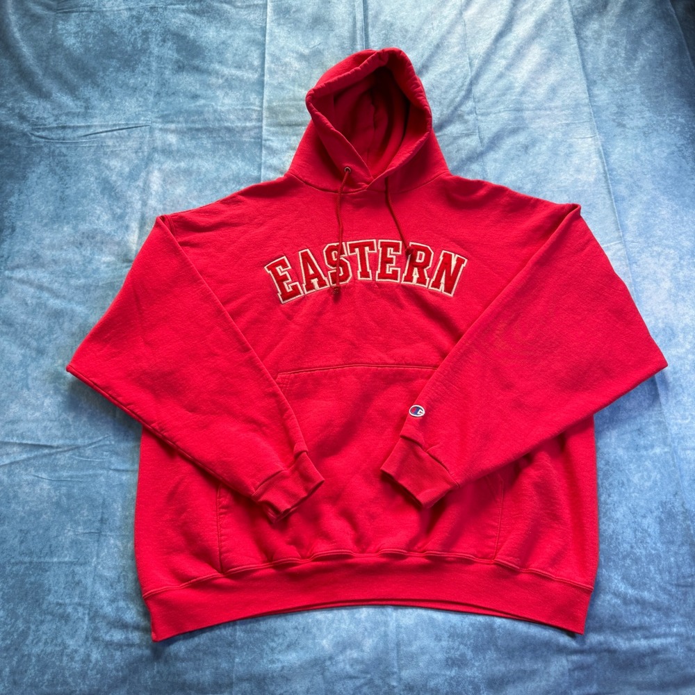 Y2K Champion Eastern College Hoodie Red Pullover Sweatshirt XL USA Style - Picture 8 of 8